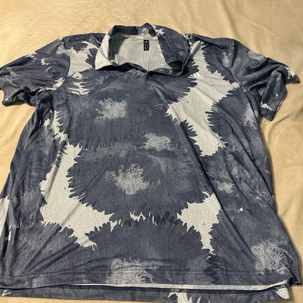 adidas Navy and White Tie-Dye Polo Shirt